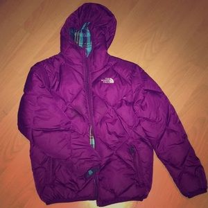 Purple north face reversible jacket for kids